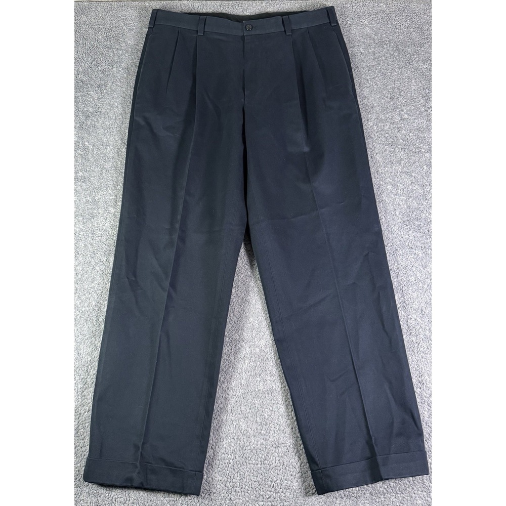 Brooks Brothers Pants Advantage Chino Elliot Mens 35x30 Navy Blue Pleated Cuffed